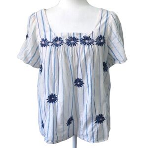 Madewell White and Blue Floral Blouse